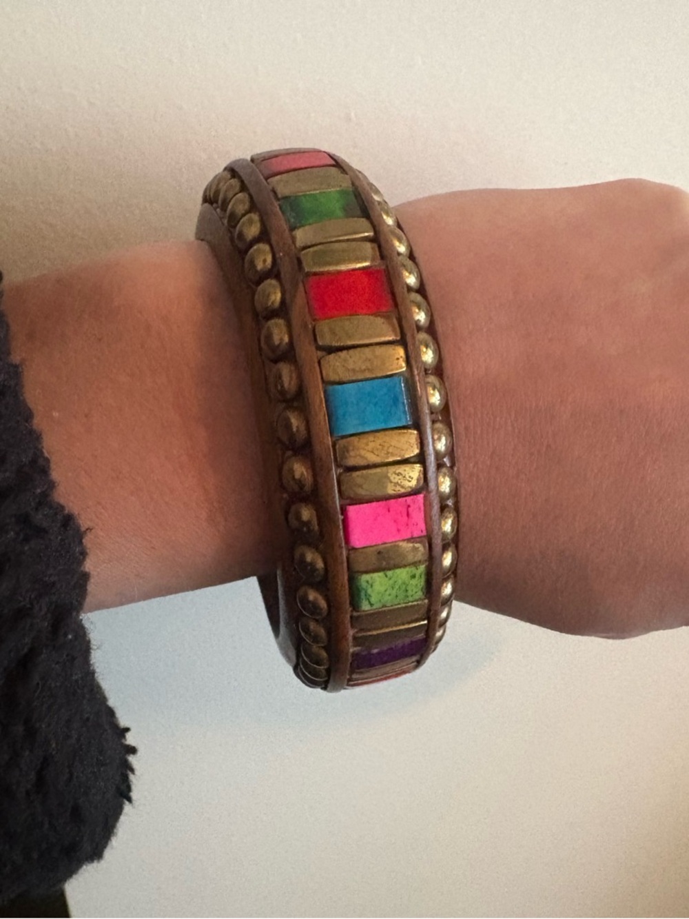 Multicolor Inlay Brass Bangle Bracelet